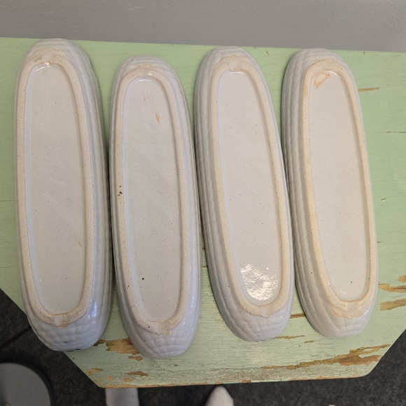 White Blue Glazed Stoneware Corn Cob Serving Set of 4 Vintage - Picture 5 of 6